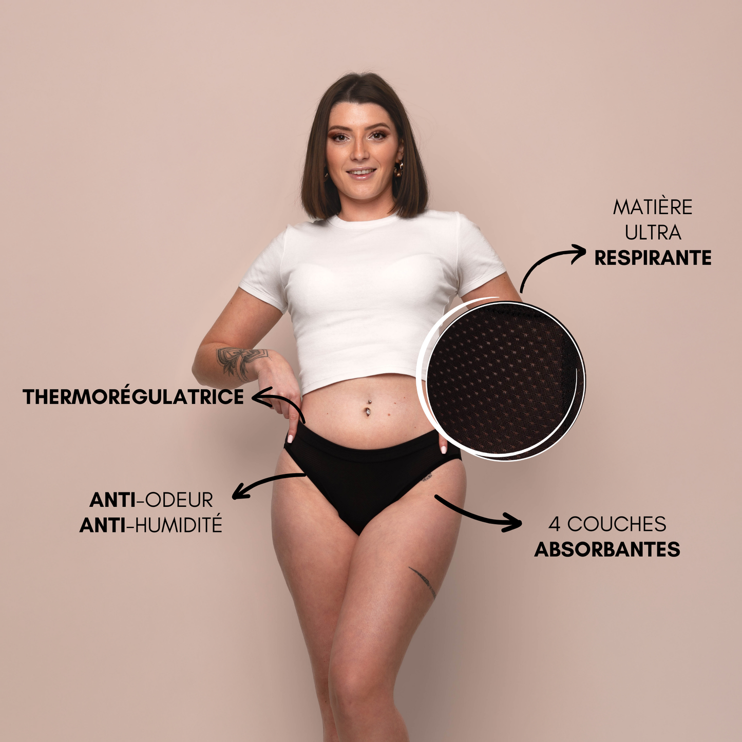 3 Aurore respirantes + 2 Céleste respirantes beiges (taille haute)