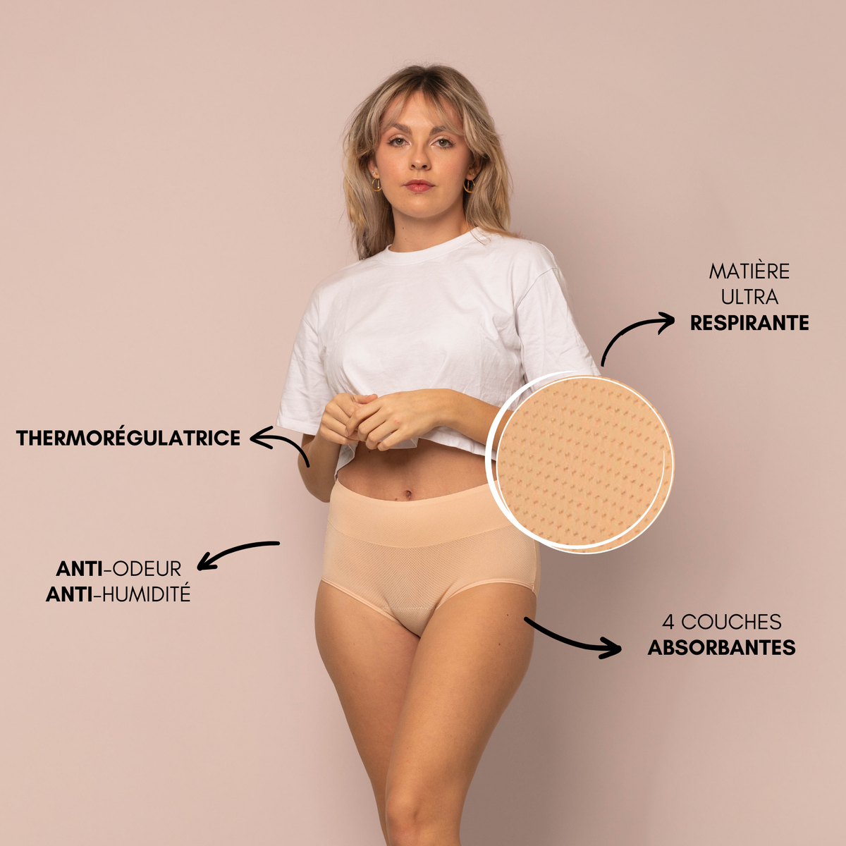 2 Aurore respirantes + 1 Céleste respirante beige (taille haute)