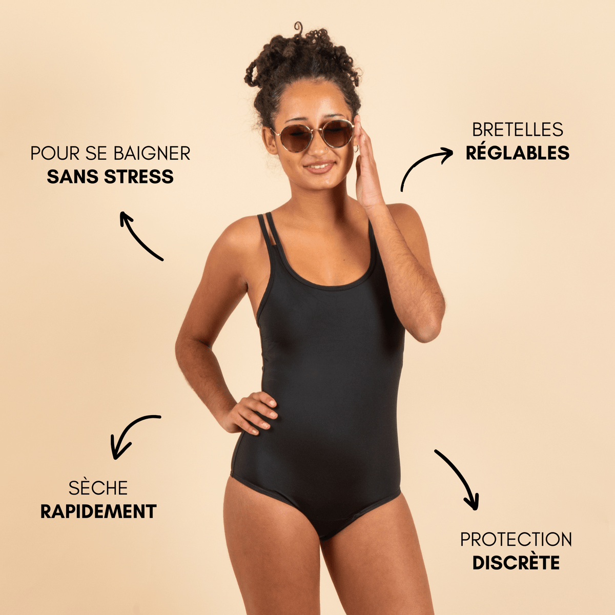 Maillot de bain menstruel ados Alizée (Bretelles Réglables)